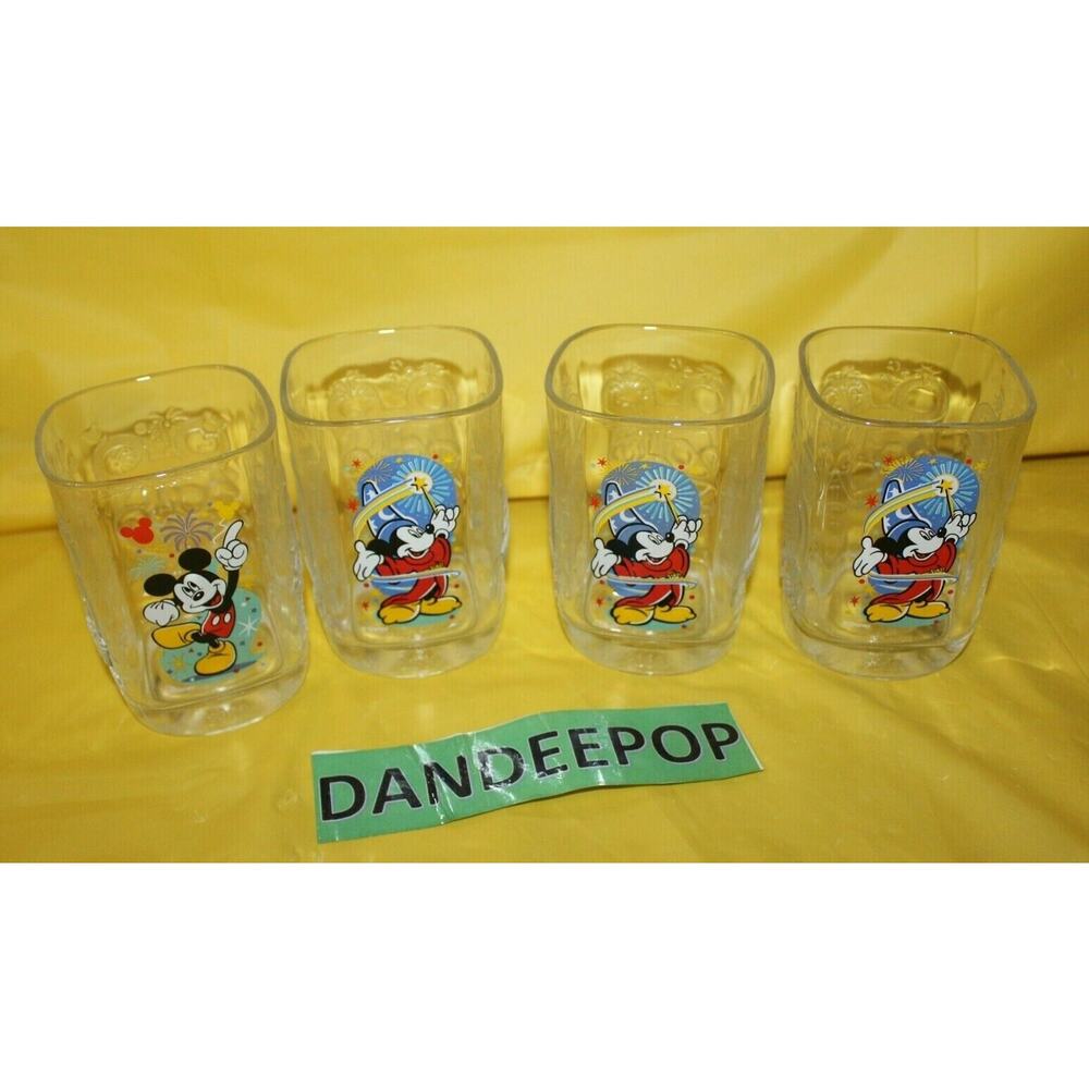 Disney Magic Kingdom Mickey Mouse McDonalds 4 Piece Fantasia 2000 WDW Glassware
